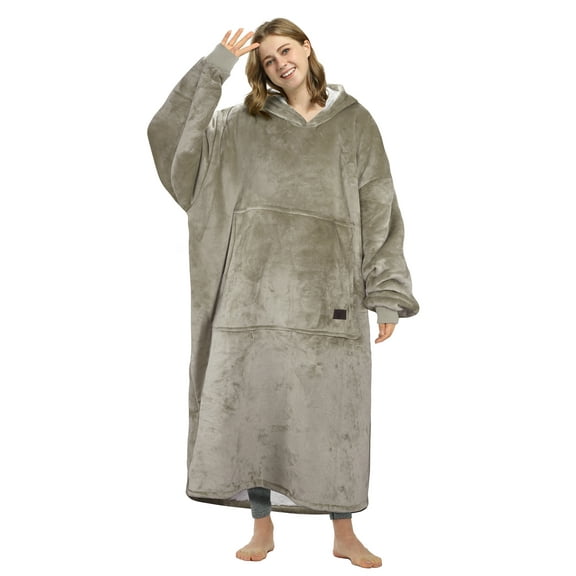 Catalonia Oversized Hoodie Blanket Sweatshirt, Comfortable Sherpa Lounging Pullover for Adults, Gifts for Women, Latte