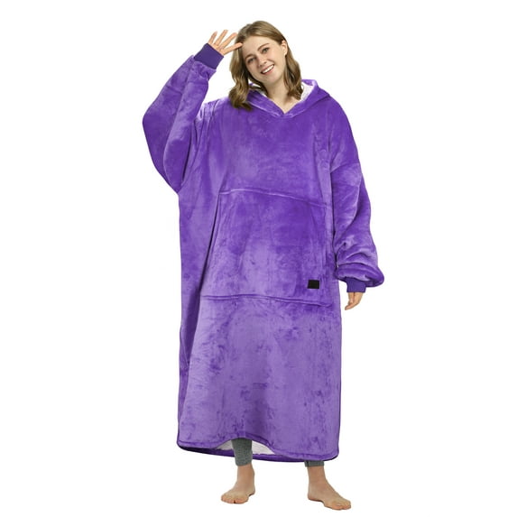 Catalonia Oversized Hoodie Blanket Sweatshirt, Comfortable Sherpa Lounging Pullover for Adults, Gifts for Women, Purple