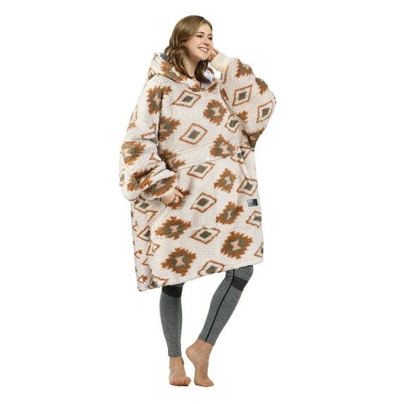 Catalonia Southwestern Aztec Oversized Wearable Blanket Hoodie Sweatshirt, Comfortable Sherpa Lounging Pullover for Adults, Gift for Her