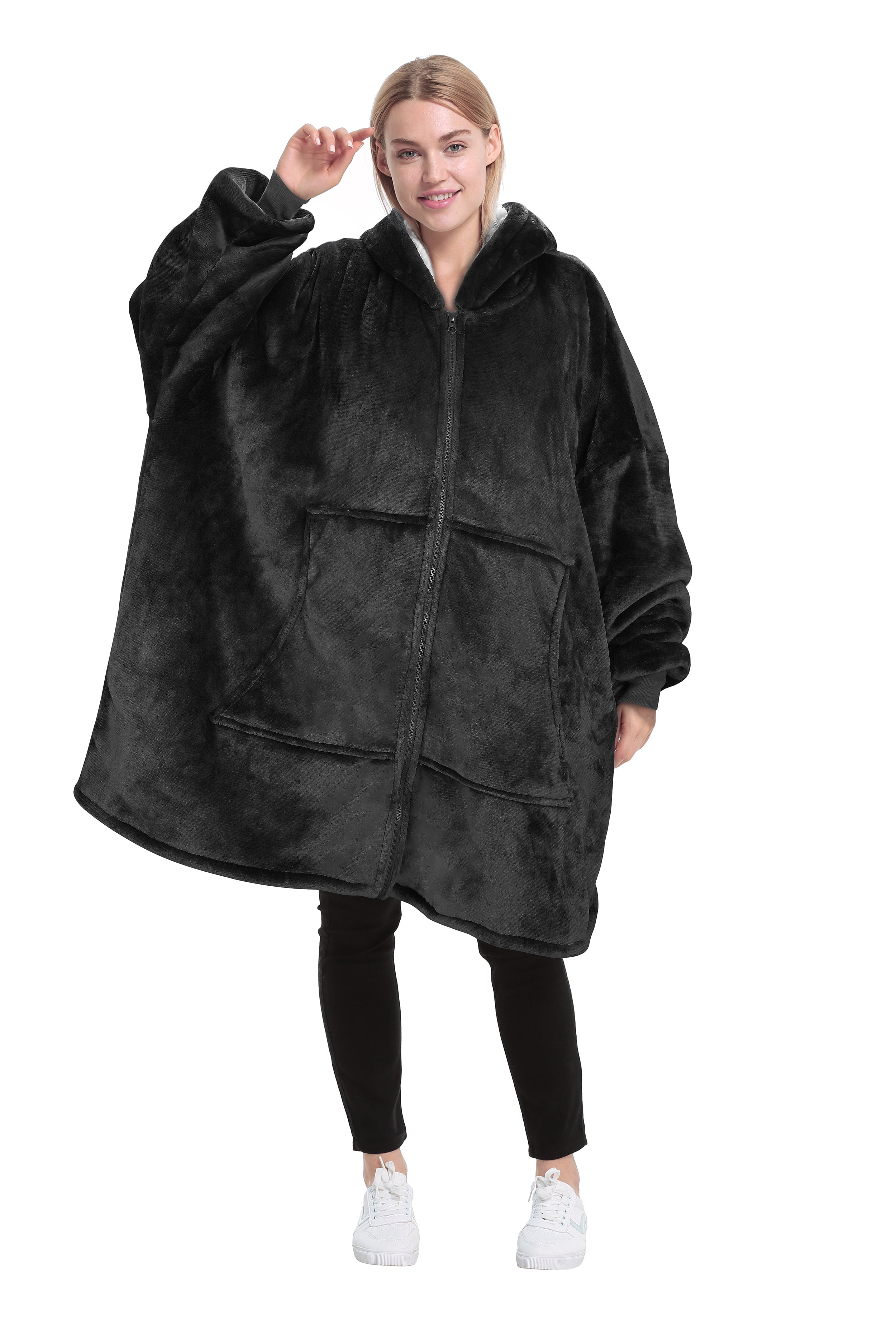 Catalonia Oversized Hoodie Blanket with Zipper, Wearable Sherpa