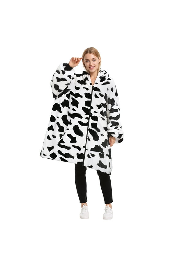 Oversized Hoodie Blanket with Zipper, Wearable Sherpa Sweatshirt Pullover, Soft Warm Comfortable Jacket for Adults Men Women, Dalmatian