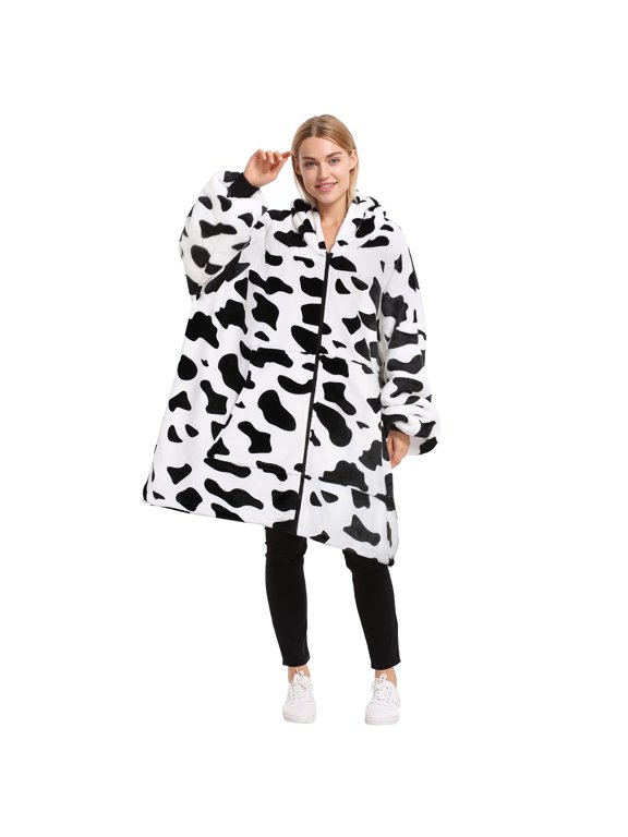 Oversized Hoodie Blanket with Zipper, Wearable Sherpa Sweatshirt Pullover, Soft Warm Comfortable Jacket for Adults Men Women, Dalmatian