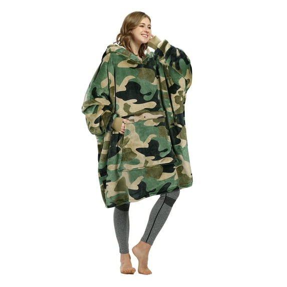 Catalonia Oversized Wearable Blanket Hoodie Sweatshirt, Comfortable Sherpa Lounging Pullover for Adults Men Women Teenagers Wife Girlfriend Gift