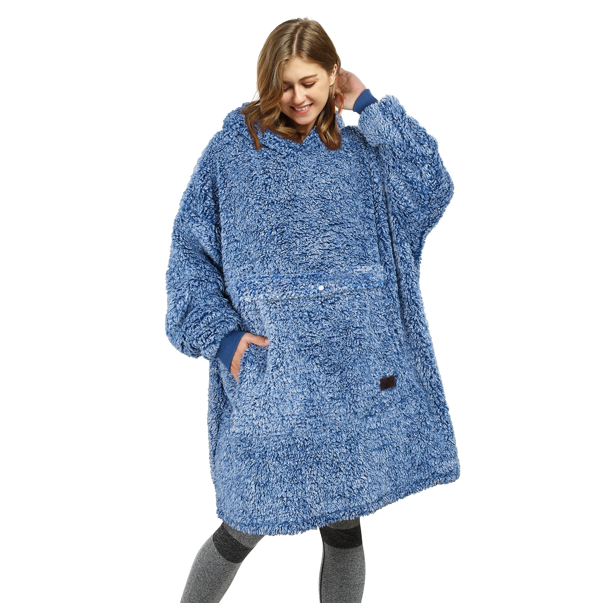 Catalonia Oversized Wearable Blanket Hoodie Sweatshirt, Fluffy Sherpa Lounging Pullover for Men Women Wife Girlfriend, Gift for Her