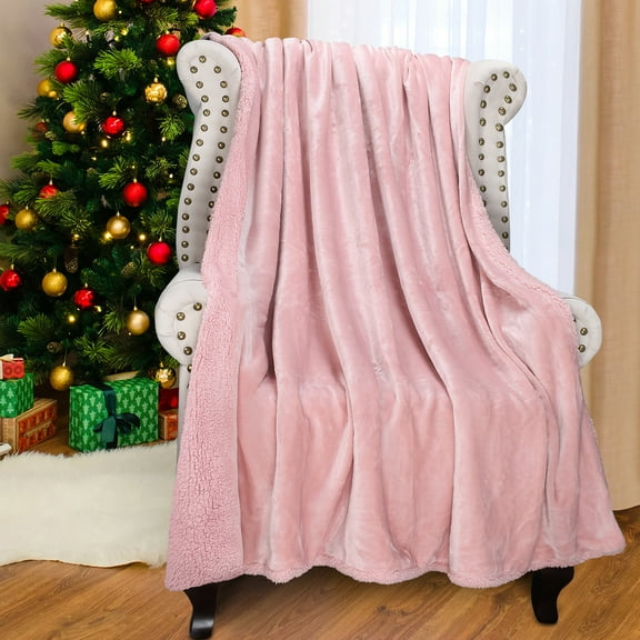 Catalonia Pink Sherpa Throw Blanket, Snuggle Super Soft Blanket for Girls 50"x60", Comfy Fuzzy Micro Plush Fleece for Sofa Couch TV Bed Reversible Match Color All Season