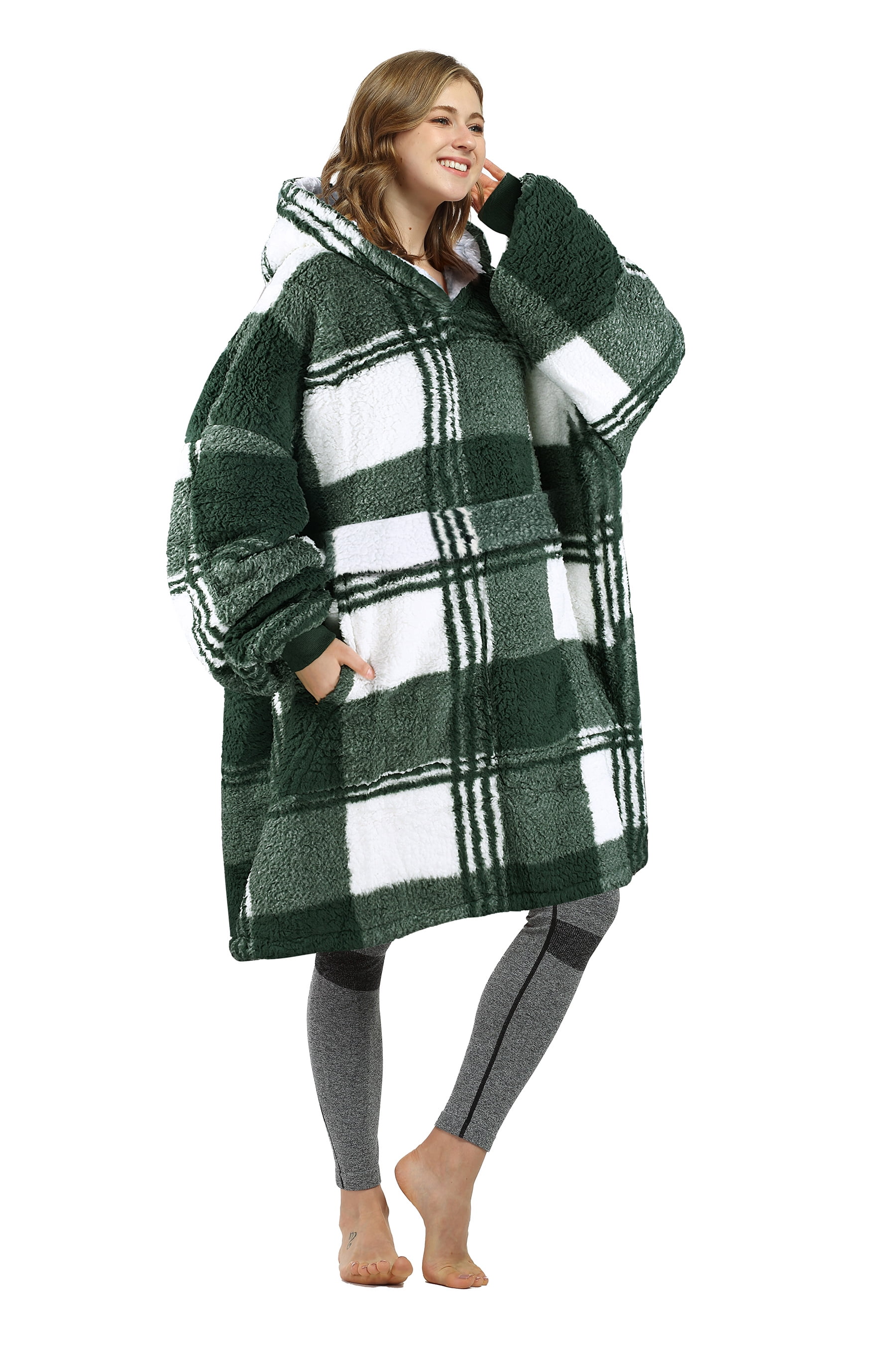 Catalonia Plaid Oversized Wearable Blanket Hoodie Sweatshirt, Comfortable Sherpa Lounging Pullover for Men Women Wife Girlfriend