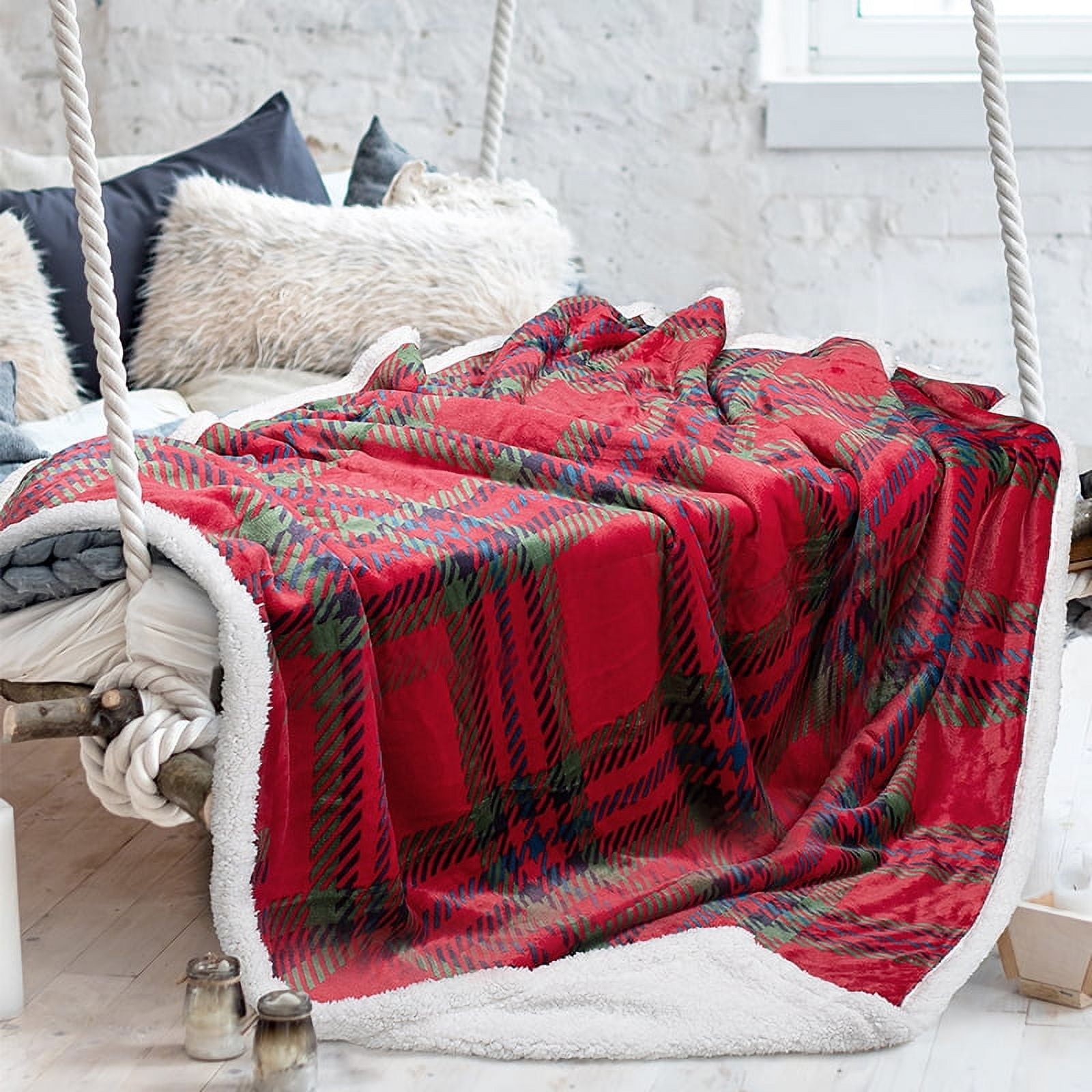 Catalonia Red Buffalo Plaid Blanket 50" x 60" Fleece Super Soft Warm Comfy Bedding