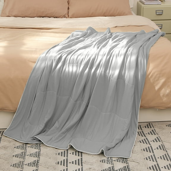 Catalonia Reversible Cooling Blanket, Lightweight Summer Comforter for Hot Sleepers, Silky Soft Summer Duvet Throw Size, 50x60 inches, Soft Breathable, Grey