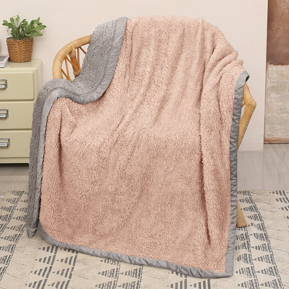 Catalonia Reversible Sherpa Throw Blanket, Super Soft Fluffy Blanket for Couch, Fuzzy Comfy Warm Throws, Comfort Caring Gift, 50x60 inches, Pink