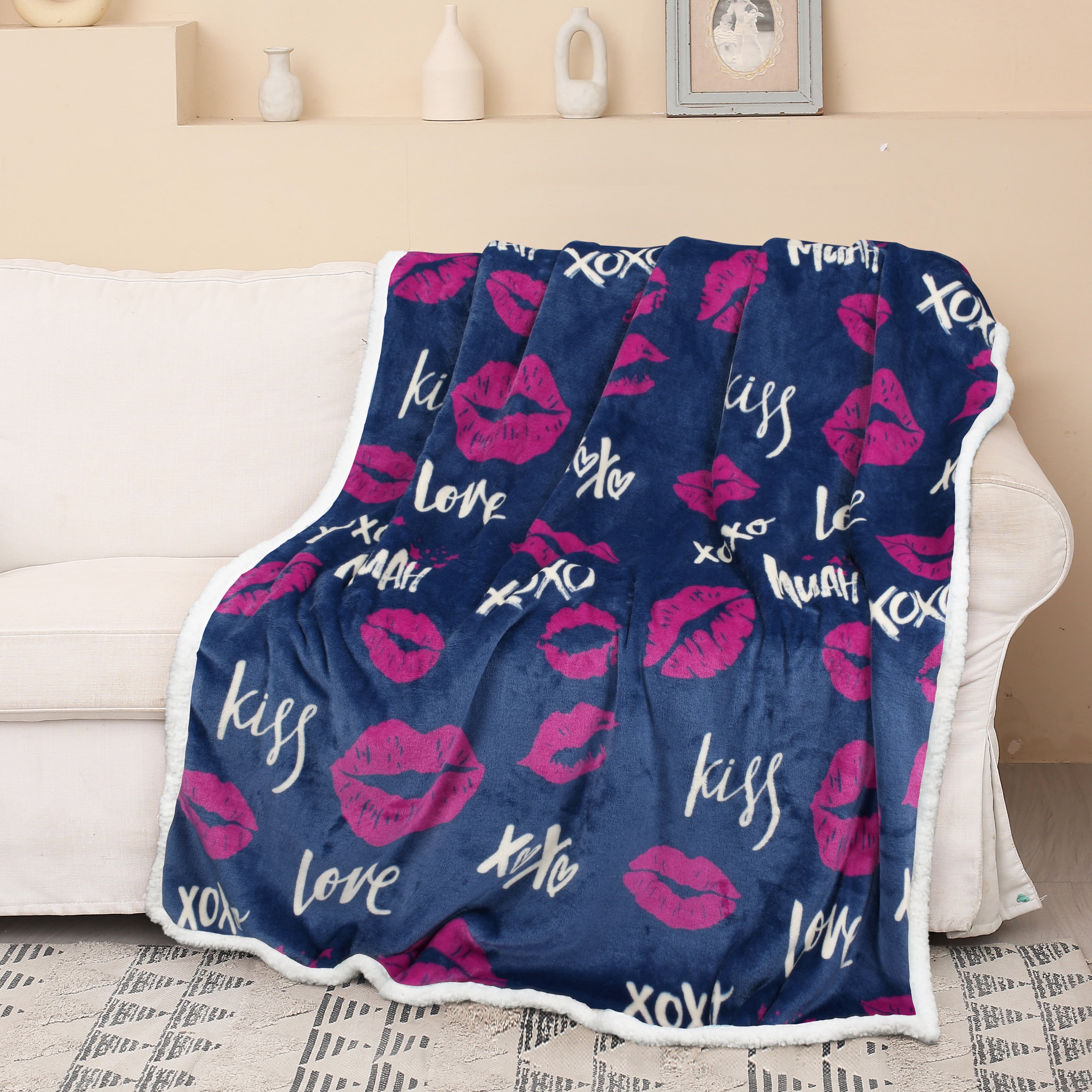 Blue Kiss Reversible Sherpa Fleece Toddler Blanket