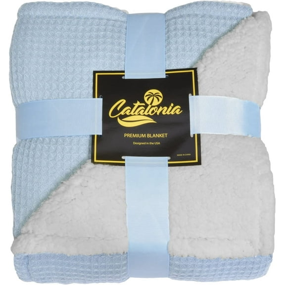 Catalonia Sherpa Throw Blanket, Reversible Cozy Waffle Pattern Knitted Blanket Throw for Couch Bed 60"x50"