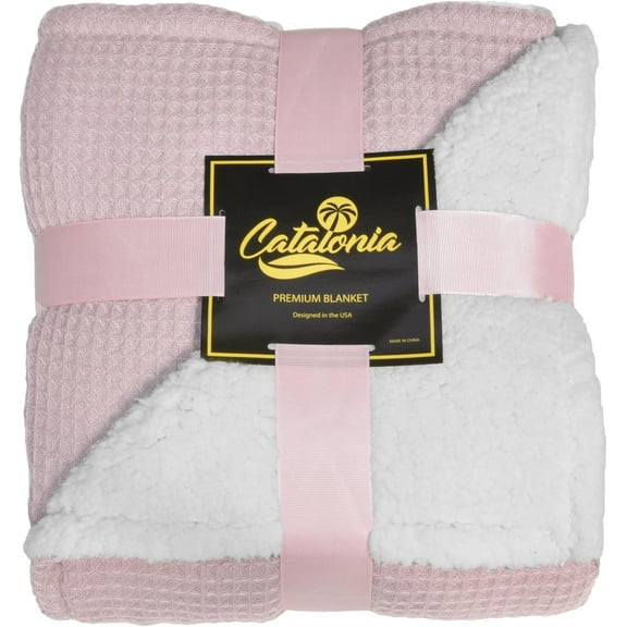 Catalonia Sherpa Throw Blanket, Reversible Cozy Waffle Pattern Knitted Blanket Throw for Couch Bed 60"x50"