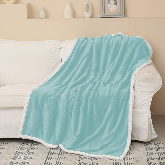 Catalonia Sherpa Throw Blanket, Super Soft Comfy Micro Fleece Couch Blanket, Reversible Bed Throw TV Blanket, Comfort Caring Gift, Teal, 50"" x 60""