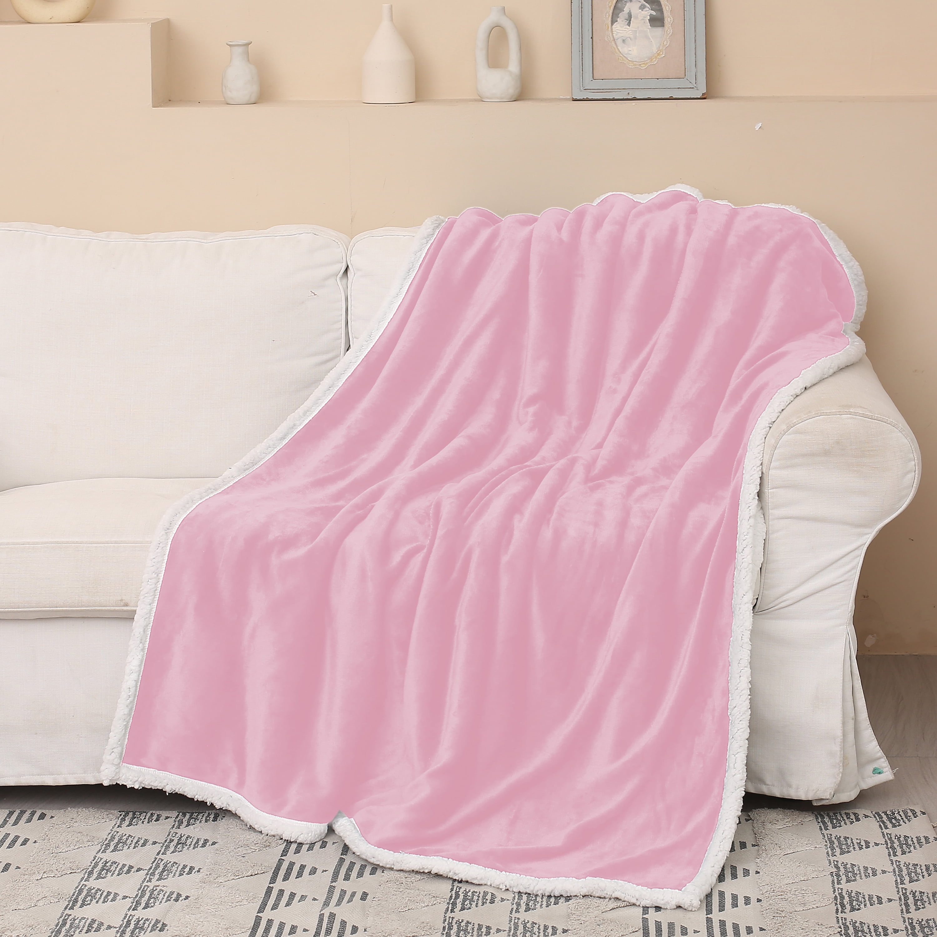 Catalonia Sherpa Throws Blanket,Super Soft Comfy Micro Fleece Couch Blanket Reversible Bed Throw