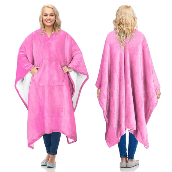 Catalonia Sherpa Wearable Blanket Poncho for Adult Women Men, Wrap Blanket Cape with, Pink