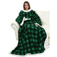 thumbnail image 1 of Catalonia Sherpa Wearable Blanket with Sleeves Arms, Super Soft Warm Comfy Large Fleece Plush Sleeved TV Throws Wrap Robe Blanket for Adult Women and Men, Green Check, 72" x 55", 1 of 5