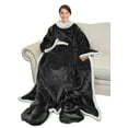 thumbnail image 1 of Catalonia Sherpa Wearable Blanket with Sleeves & Foot Pockets for Adult Women Men, Comfy Snuggle Wrap Sleeved Throw Blanket Robe, Gift Idea, Black, 75" x 53", 1 of 8