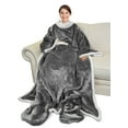 thumbnail image 1 of Catalonia Sherpa Wearable Blanket with Sleeves & Foot Pockets for Adult Women Men, Comfy Snuggle Wrap Sleeved Throw Blanket Robe, Gift Idea, Grey, 68" x 53", 1 of 8