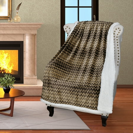 Catalonia Silky Soft Sherpa Throw Blankets for Beds, Flannel Chevron Micro Plush Fleece Blankets and Throws for Couch Sofa TV Bed, Reversible, Comfy, Fuzzy, 50""x60"", Brown