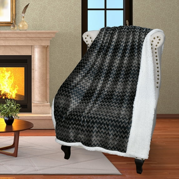 Catalonia Silky Soft Sherpa Throw Blankets for Beds, Flannel Chevron Micro Plush Fleece Blankets and Throws for Couch Sofa TV Bed, Reversible, Comfy, Fuzzy, 50"x60", Charcoal
