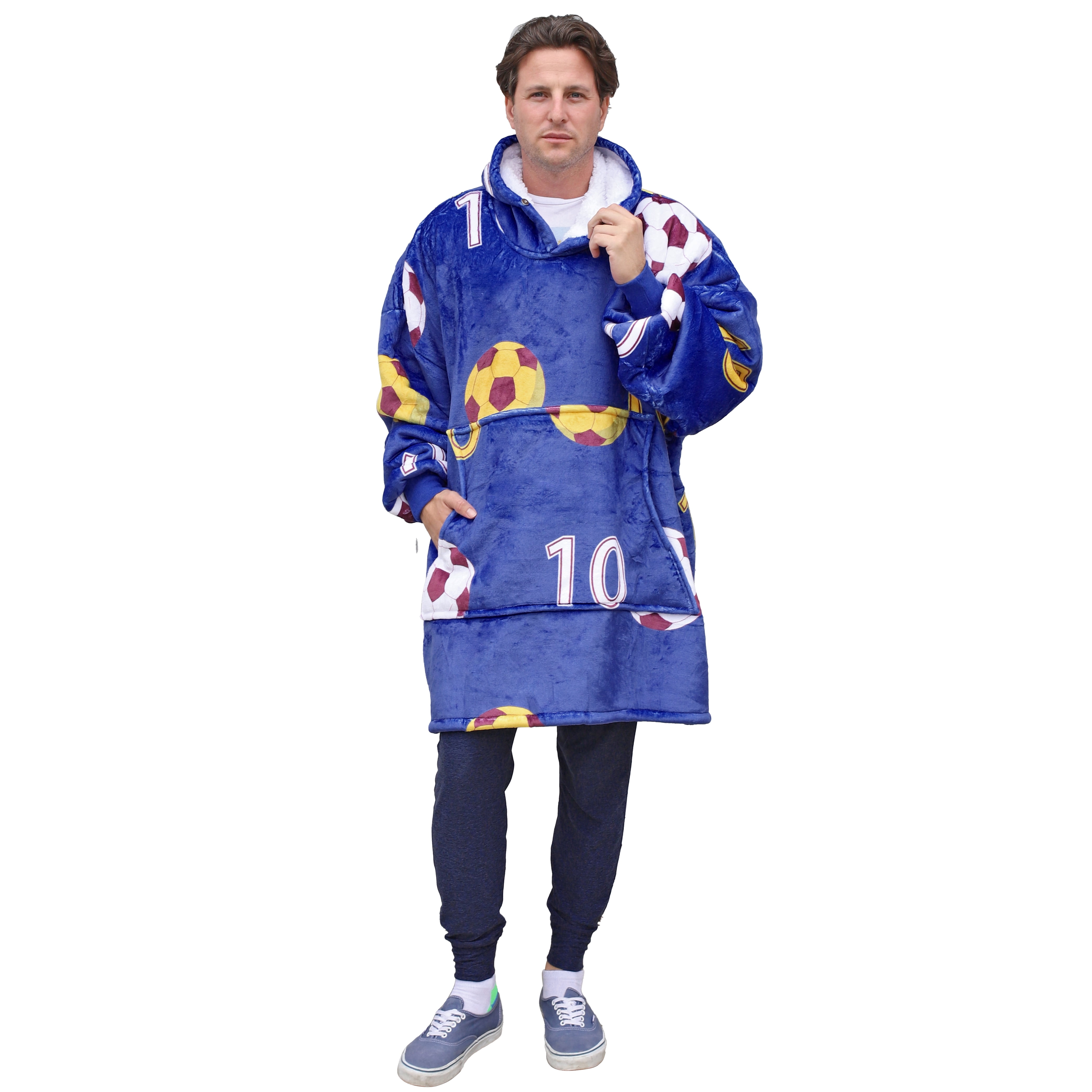 Catalonia Oversized Wearable Blanket Hoodie Sweatshirt, Comfortable Sherpa Lounging Pullover for Adults Men Women Teenagers Wife Girlfriend Gift