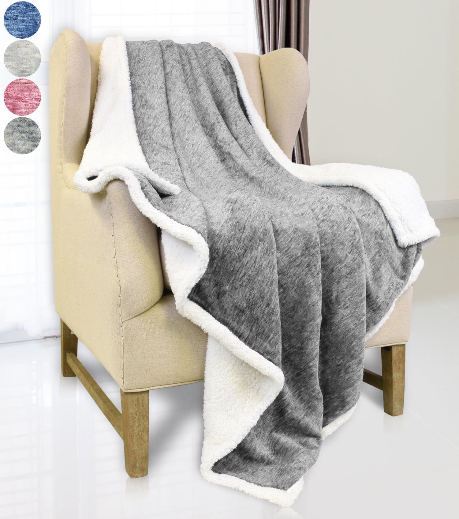 Catalonia Super Soft Micro Fleece Reversible Sherpa Plush Bed Throw TV Blanket 50" x 60