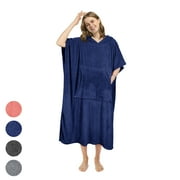 Catalonia Surf Beach Changing Towel With Hood, Absorbent Microfiber Robe Poncho, Men & Women, Navy