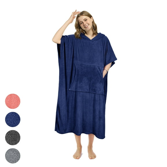 Catalonia Surf Beach Changing Towel With Hood, Absorbent Microfiber Robe Poncho, Men & Women, Navy