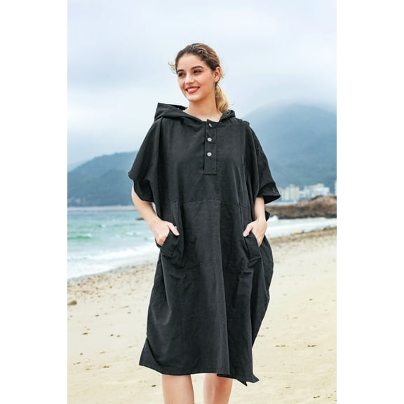 Catalonia Surf Swimming Poncho Changing Towel Robe,Quick Dry Microfiber Changing Robe with Opening Front Pocket and Hood for Outdoor Indoor Unisex