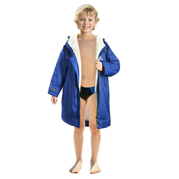 Catalonia Swim Parka Kids with Hood, Lightweight Youth Surf Swim Jacket, Waterproof & Warm Sherpa Lined Swim Coat for Boys Girls, Changing Poncho Robe for Pool Beach Stadium, Blue, 9-13 Years