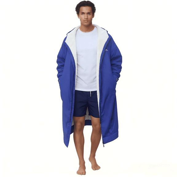 Catalonia Swim Parka for Men Women, Oversized Waterproof Surf Swimming Jacket, Warm Sherpa Lined Swim Coat, Changing Poncho Robe