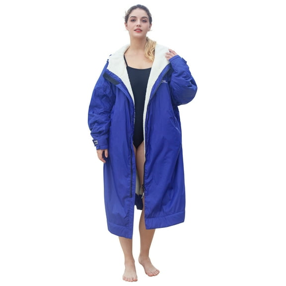 Catalonia Swim Parka for Men Women, Oversized Waterproof Surf Swimming Jacket, Warm Sherpa Lined Swim Coat, Changing Poncho Robe