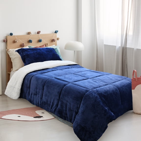 Catalonia Twin Size Sherpa Comforter Set, Ultra-Soft Reversible Fluffy Micromink Bedding Set-2 Pieces, 1 Comforter and 1 Pillow Sham, 64x88 inches