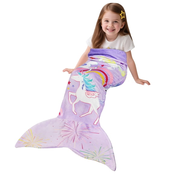 Catalonia Ultra Soft Unicorn Mermaid Tail Blanket for Kids, Fish Tail Snuggly Blanket, Cozy Fleece Mermaid Gift for Girls and Toddlers