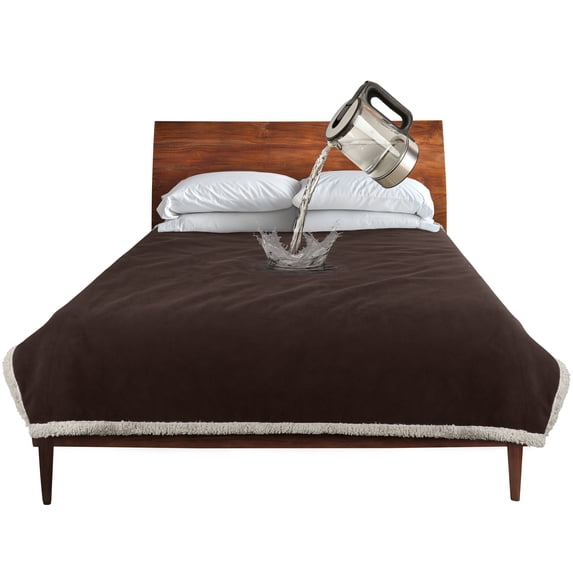 Catalonia Waterproof Blanket for Baby, Pee Proof Pet Cover for Couch Bed, Reversible Sherpa Fleece Throws for Relaxing Traveling Camping, Brown/Tuape, 60"" x 50"".