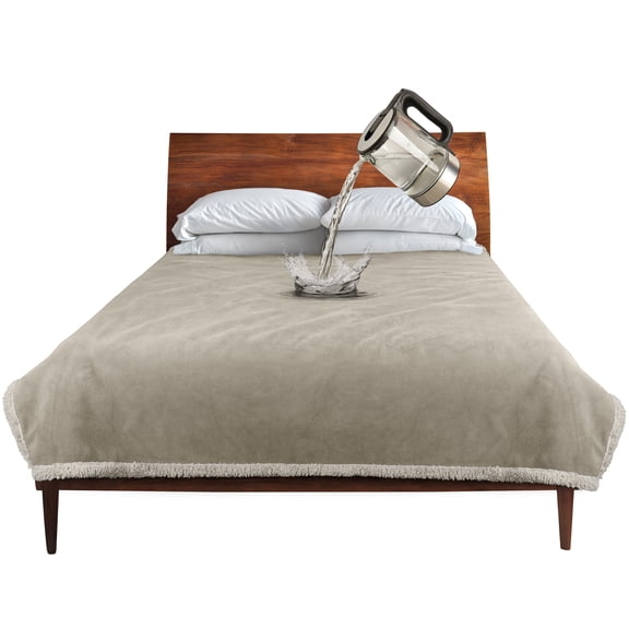 Catalonia Waterproof Blanket for Baby, Pee Proof Pet Cover for Couch Bed, Reversible Sherpa Fleece Throws for Relaxing Traveling Camping, Camel/Taupe, 60"" x 50"".