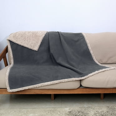 Catalonia Waterproof Blanket for Baby, Pee Proof Pet Cover for Couch Bed, Reversible Sherpa Fleece Throws for Relaxing Traveling Camping, Gray/Tuape, 60" x 50".
