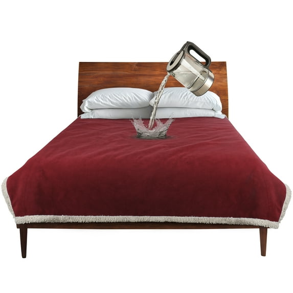 Catalonia Waterproof Blanket for Baby, Pee Proof Pet Cover for Couch Bed, Reversible Sherpa Fleece Throws for Relaxing Traveling Camping, Wine/Taupe, 60" x 50".