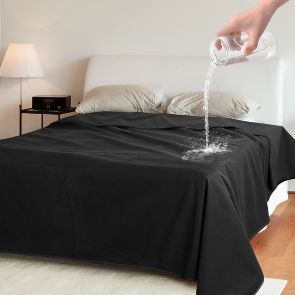 Catalonia Waterproof Blanket for Couch, Reversible Washable Sofa Bed Coverlet Protector | Leak Proof, Comfortable | for People and Pets, 80" x 90", Black/Black