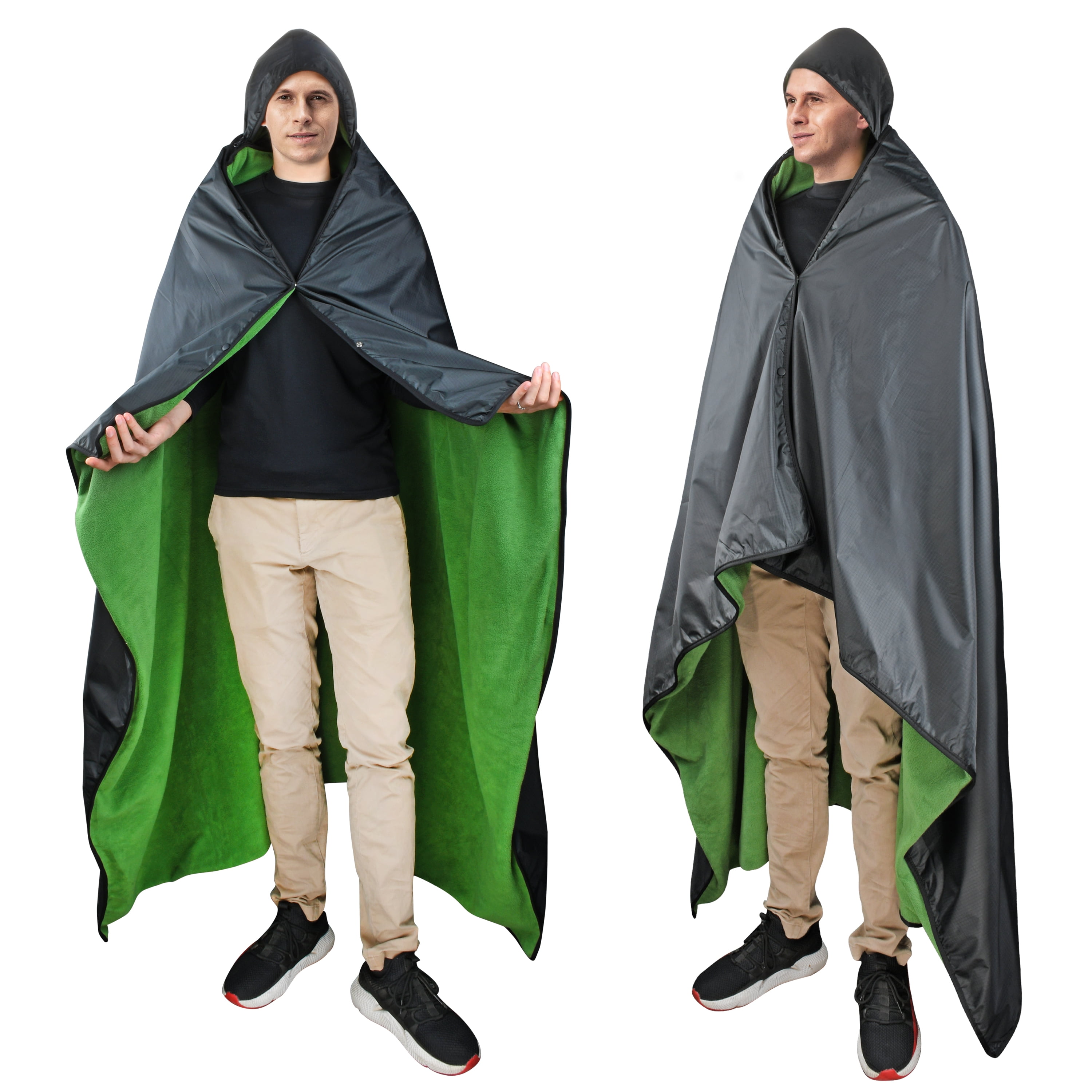 Catalonia Black and Green Waterproof Hooded Outdoor Blanket