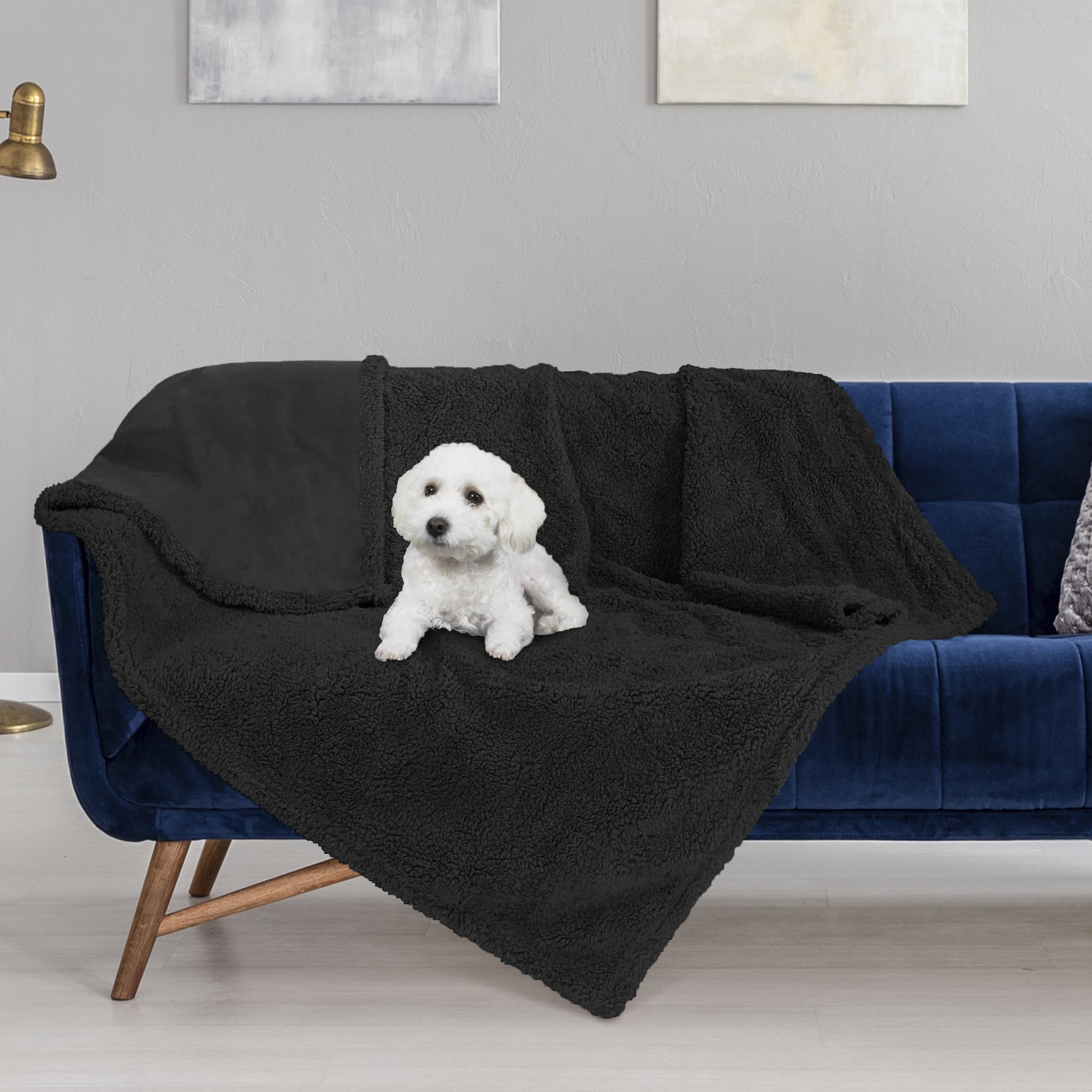 Black Reversible Fleece and Sherpa Waterproof Throw Blanket
