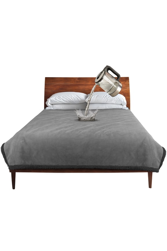 Waterproof Blanket for Bed, Washable Leakproof Protector Cover, Reversible Throw Blanket for Couch Sofa, Stain Proof Blanket Pad, 80X90 inches, Grey