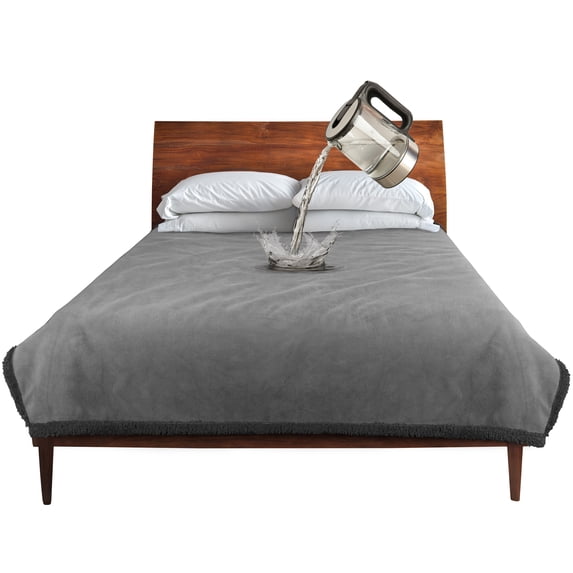 Catalonia Waterproof Blanket for Bed, Washable Leakproof Protector Cover, Reversible Throw Blanket for Couch Sofa, Stain Proof Blanket Pad, 80X90 inches, Grey