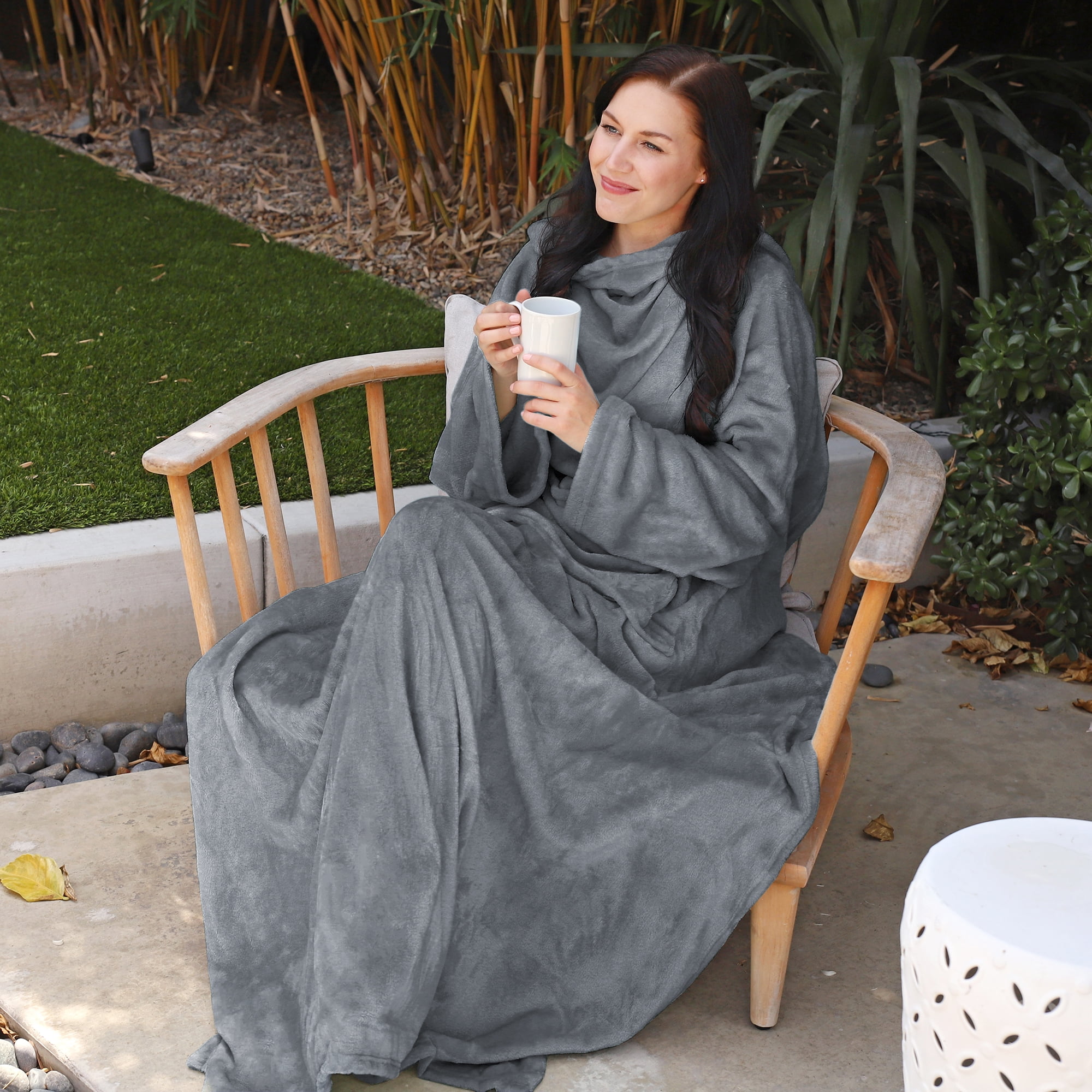 "Catalonia Oversized Snuggle Wear Sherpa Wrap, Wearable Fleece Blanket