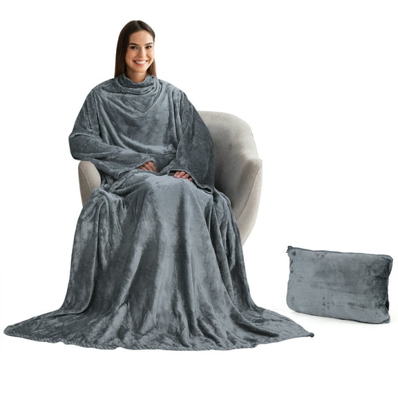 Catalonia Wearable Blanket with Sleeves, Soft, Cozy Plush Fleece Blanket Robe, One Size Fits All, Gray, 71" x 51"