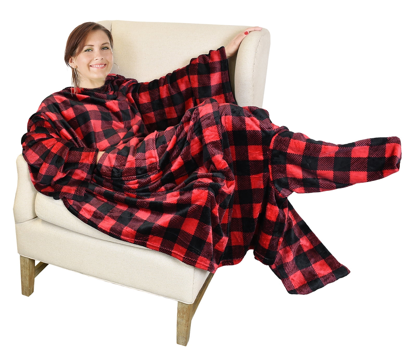 Catalonia Wearable Fleece Blanket with Sleeves and Foot Pockets for