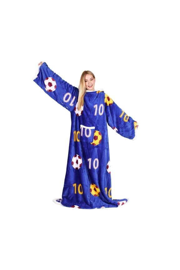 Wearable Fleece Blanket with Sleeves and Pocket for Women Men, Super Soft Microplush Adult Wrap Full Body Blanket Robe for Lounge Couch 70" x 52"