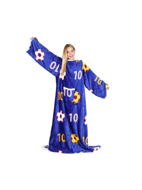 Wearable Fleece Blanket with Sleeves and Pocket for Women Men, Super Soft Microplush Adult Wrap Full Body Blanket Robe for Lounge Couch 70" x 52"