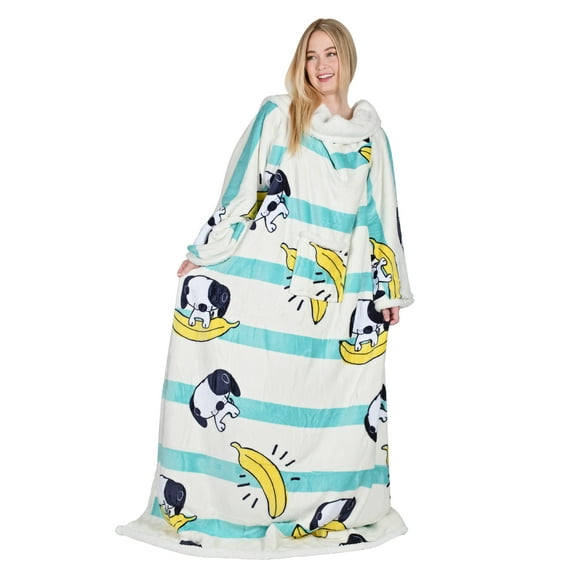 Catalonia Wearable Fleece Blanket with Sleeves and Pocket for Women Men, Super Soft Microplush Adult Wrap Full Body Blanket Robe for Lounge Couch 70" x 52"