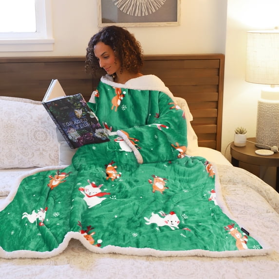 Catalonia Wearable Fleece Blanket with Sleeves and Pocket for Women Men, Super Soft Microplush Adult Wrap Full Body Blanket Robe for Lounge Couch 70" x 52"